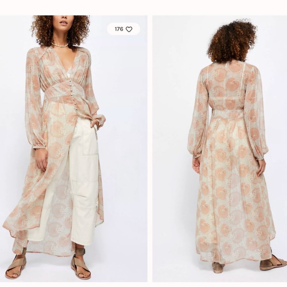 Free People: “Valerie”Sheer Floral Duster NWOT